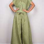 High Waisted Loose Drawstring Pleated Solid Color Split-Joint Pants Trousers