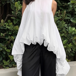 High-Low Loose Pleated Round-Neck Vest Top