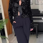 Two Ways To Celebrate Tie-front Bow Sequined Jacket