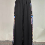 High Waisted Loose Pockets Split-Joint Striped Pants Trousers