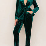 Solid Color Velvet Long-sleeve Blazer and Elastic Waist Pocket Pants Set