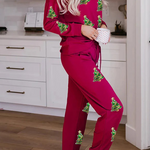 Casual Party Santa Claus Christmas Tree Candy Sequins Lace Up O Neck Long Sleeve Two Pieces