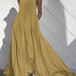Loose Sleeveless Pockets Solid Color Split-Joint Round-Neck Maxi Dresses