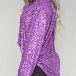 Solid color button-down long-sleeve sequined cardigan
