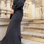 Long-sleeved Tie-Drawstring Shirt and Skirt Set