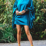 Going Out Loose Batwing Sleeves Buttoned Solid Color Mini Dresses