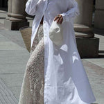 Long Sleeves Solid Color Split-Joint Lapel Maxi Dresses Shirt Dress