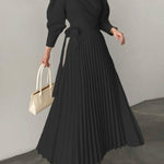Office Pleated Asymmetric Solid Color Lapel Maxi Dresses