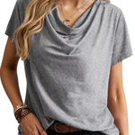 Gray Plain Drape Short Sleeve Casual T Shirt