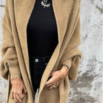 Warm Corner Knit Plush Tassel Trim Relaxed Shawl Cardigan