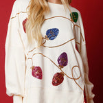 Christmas Lights Sequin Slit Pullover Sweatshirt