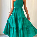 One Shoulder Sleeveless Smocked Ruffle Tiered Maxi Dress