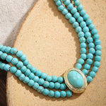 Short Faux Pearl and Turquoise Bead Necklace