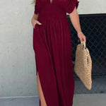 SLIT V-NECK EFFORTLESS MAXI LONG DRESS (BUY 2 FREE SHIPPING)