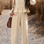 Temperament casual suit solid color long-sleeved top loose trousers