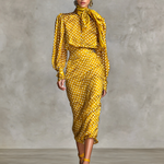 Women's Vintage Satin Polka Dot Print Shirt And Skirt Two-Piece Set (Not including scarf)