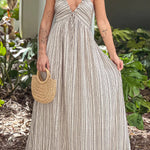 TAUPE PRINTED MAXI DRESS WITH OPEN BACK