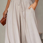 Loose Wide Leg Drawstring Solid Color Casual Pants Bottoms Trousers