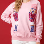 Christmas Guards Sequined Round Neck Casual Loose Sweatshirt