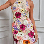 Wish Upon A Dream Floral Applique Halter Mini Dress