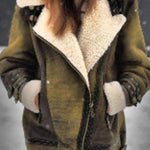 Retro-style shearling motorcycle jacket with large lapel