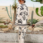 LIGHT AND COMFORTABLE SATIN UNIQUE PRINT ELASTIC WAIST POCKETED WIDE LEG PANTS