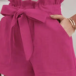 Casual Loose Solid Color Elastic Waist Tie Shorts
