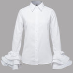Flared Sleeves Bow-Embellished Falbala Solid Color Lapel Blouses&Shirts Tops