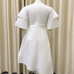 Original Loose Half Sleeves Falbala Solid Color Round-Neck Midi Dresses