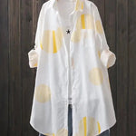 Long Sleeves Loose Polka Dot Printed Lapel Shirts Tops