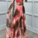 Lucia Unique Print Floral Detail One Shoulder Draped Sleeve Gown Maxi Dress
