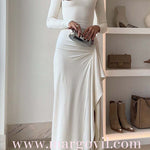 Long Sleeves Draped Slit Maxi Party Dress (7 Colors Available!)