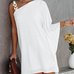 Batwing Sleeves Hollow Printed One-Shoulder Mini Dresses