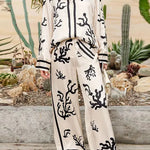 LIGHT AND COMFORTABLE SATIN UNIQUE PRINT ELASTIC WAIST POCKETED WIDE LEG PANTS