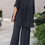 Casual Loose Solid Color Shirt Pants Set