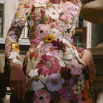 Elegantly Enchanted Floral Applique Backless Long Sleeve Mini Dress
