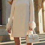 Unforgettable Date Feather Trim Long Sleeve H-line Mini Dress