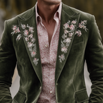 Men's Classic Retro Western Style Suede Embroidered Single-breasted Blazer