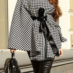 Stylish Houndstooth Loose Lace-up Cape
