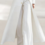 High Waisted Long Sleeves Buttoned Solid Color Split-Front Round-Neck Midi Dresses