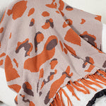 Fashionable Leopard Print Contrast Tassel Hem Loose Knitted Shawl