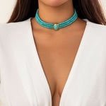 Short Faux Pearl and Turquoise Bead Necklace