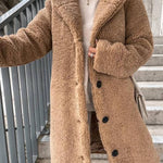Teddy fleece lapel mid-length coat