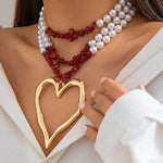Beaded Contrast Color Heart Shape Dainty Necklace Necklaces Accessories