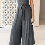 Sleeveless Spaghetti Strap V-Neck Gathered Wide-Leg Jumpsuit