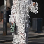 Solid Color Hollow Embroidery Loose Long Sleeve Midi Dress