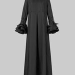 Flared Sleeves Pleated Solid Color Split-Joint Lapel Maxi Dresses Shirt Dress