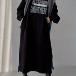 Original Loose Long Sleeves Letter Print Split-Side Split-Joint Round-Neck Midi Dresses