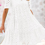 Women's V Neck Short Sleeve Hollow Out Mini Vacation Dress