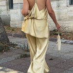 Satin Solid Pocket Loose Casual Pants